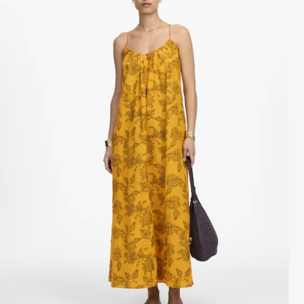 Madewell U-Neck Crossback Maxi Dress in Paisley NU588 Size M NWT  Black Yellow